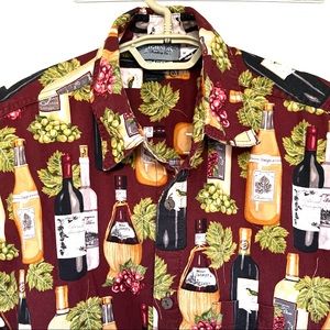 High Seas Mens Camp Shirt Size XL Multicolor Winery Wine Bottle Graphic